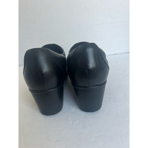 Clarks Genette Port Black Leather Casual Slip On Block Wedge Shootie Shoes 8 W - Picture 9 of 12